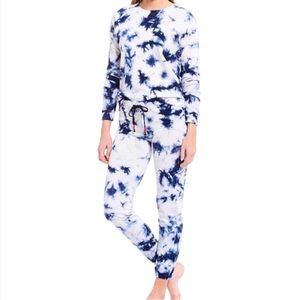 PJ Salvage Blue White Tie Dye 2-Piece Set Sweatshirt Top & Pant, Sz. Med…
